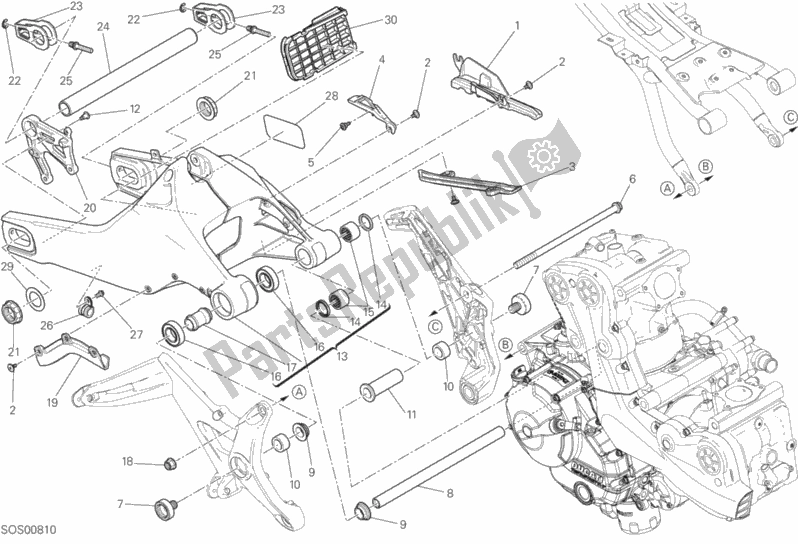 Tutte le parti per il Forcellone Posteriore del Ducati Monster 821 USA 2016